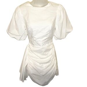 New Strut & Bolt M Ruched Puff Sleeve Mini Dress White Women